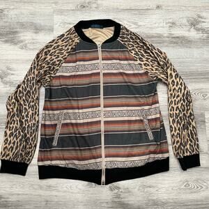 Aztec‎ Leopard Print Bomber Jacket Western Style Full Zip Lightweight Size M